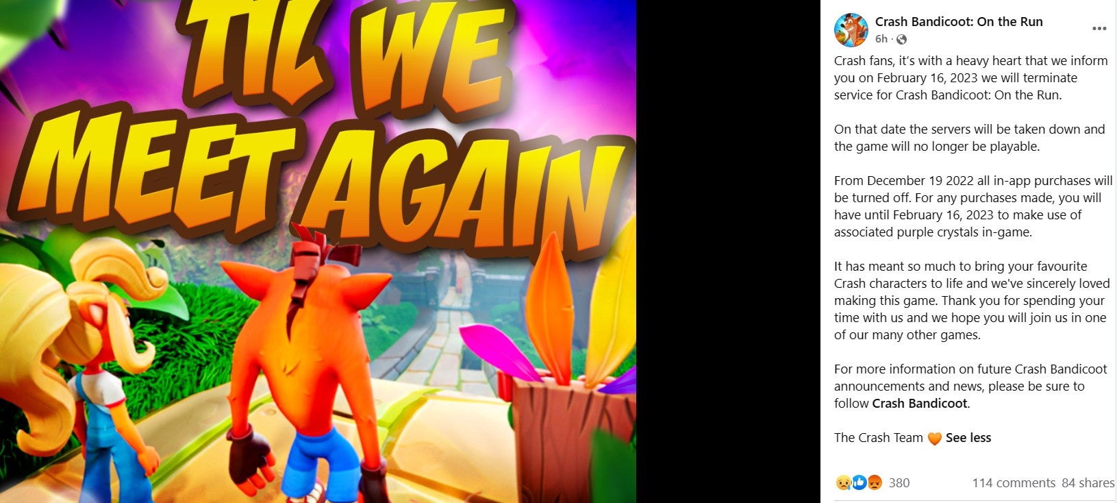 Game seluler Crash Bandicoot ditutup setelah kurang dari dua tahun